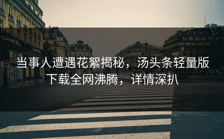 当事人遭遇花絮揭秘，汤头条轻量版下载全网沸腾，详情深扒
