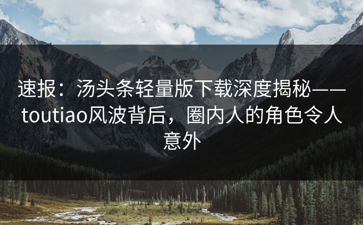 速报：汤头条轻量版下载深度揭秘——toutiao风波背后，圈内人的角色令人意外