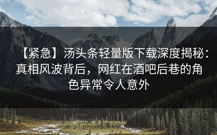 【紧急】汤头条轻量版下载深度揭秘：真相风波背后，网红在酒吧后巷的角色异常令人意外