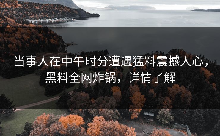 当事人在中午时分遭遇猛料震撼人心，黑料全网炸锅，详情了解