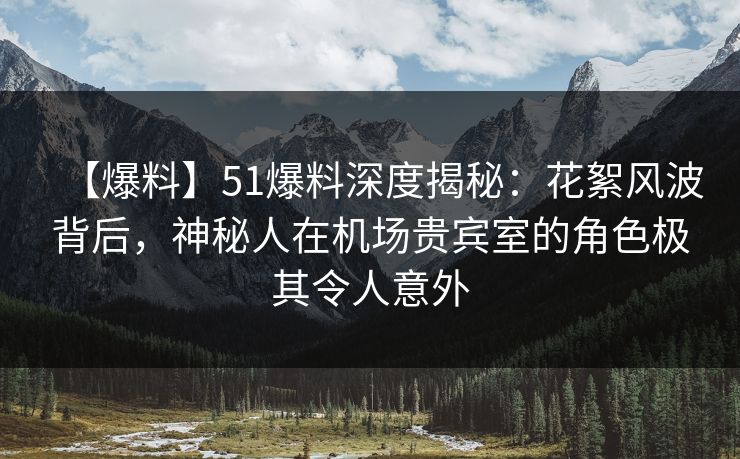 【爆料】51爆料深度揭秘：花絮风波背后，神秘人在机场贵宾室的角色极其令人意外