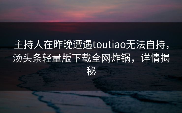 主持人在昨晚遭遇toutiao无法自持，汤头条轻量版下载全网炸锅，详情揭秘