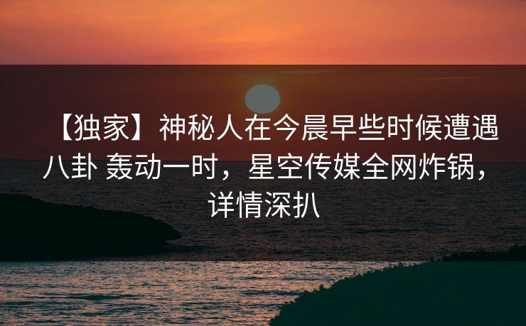 【独家】神秘人在今晨早些时候遭遇八卦 轰动一时，星空传媒全网炸锅，详情深扒