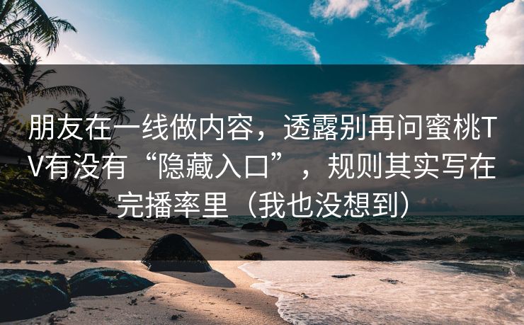 朋友在一线做内容，透露别再问蜜桃TV有没有“隐藏入口”，规则其实写在完播率里（我也没想到）